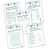Baby Shower Games for Boys - Set of 5 Games (50 Cards each, 250 Total) - Beautiful Watercolour Design, includes Baby Bingo, Baby Word Scramble - Premium Card Quality, Durable 5 x 7 inch