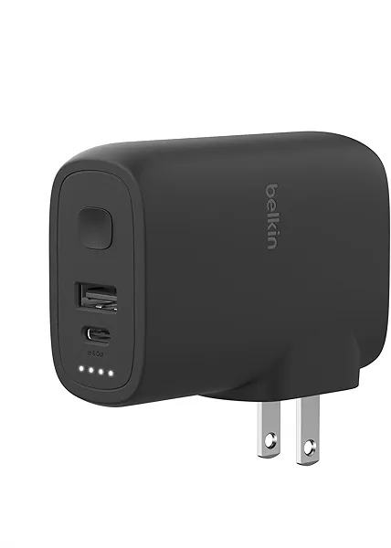 Belkin Hybrid Power Bank 5K + Wall Charger 25W - 2-in-1, Portable Battery w/USB-C Port & USB-A Port - Travel Essential - Apple iPhone 17, Air, Pro, Pro Max, AirPods, Apple Watch - Black