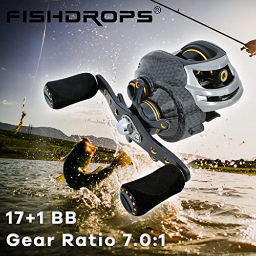 FISHDROPS Carretilhas Baitcasting, 17+1BB Sistemas de Freio Magnético/Centrífugo Carretel Baitcaster
