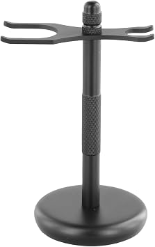 Safety Razor and Brush Stand, Black Stainless Steel Shaving Stand Deluxe Chrome Razor and Brush Holder