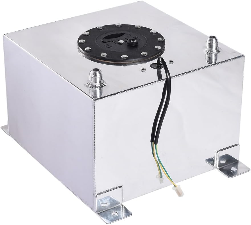 5 Gallon Fuel Cell - 19L Universal Aluminum Gas Tank Polished for Racing, Street, Drift, Strip With Level Sender - Silver