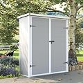 UDPATIO 51 Cu.ft Resin Outdoor Storage Shed with Floor, Weatherproof Vertical Plastic Tool Shed for Backyard&Pool&Lawn&Garden, Grey