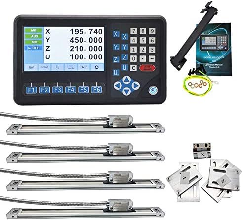 4 Pcs Magnetic Scale DRO 50-1000mm ,4 Axis Digital Readout LCD DRO with RPM Function (5um Magnetic Scale DRO KIT) for Milling Machine Lathe Machine
