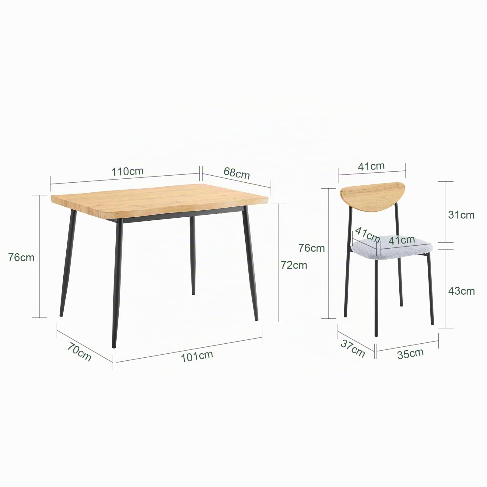 SoBuy Ensemble de Table à Manger 5 Pièces avec Chaises Confortables, Ensemble Table et Chaises 4, Table de Cuisine Compacte pour Petits Espaces, Idéale pour Salle à Manger, Cuisine, Salon OGT52-N