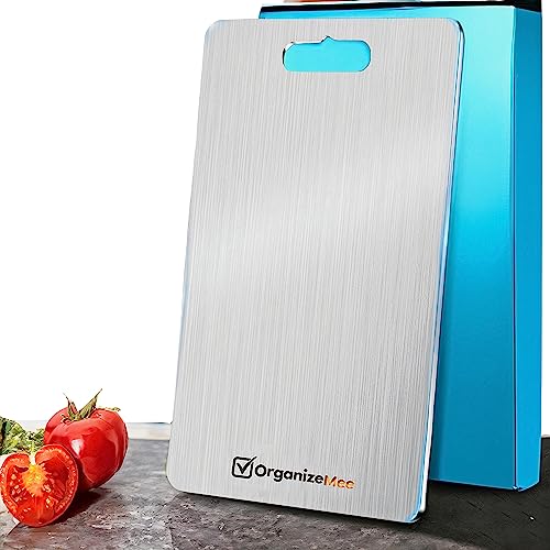 OrganizeMee Chopping Board Stainless Steel Metal Cutting Kitchen,Heavy Duty Choping-Board Vegetable,Fruit Cutter, Meats vegitable Chopper Boards,Safe Durable with Warranty(Medium)(Size 31.8CM X 21CM)