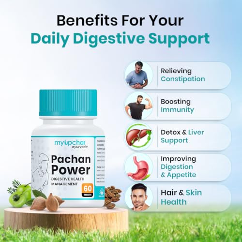 Image of MyUpchar Ayurveda Pachan Power - Digestive Tablets | Triphala Tablets with Amla, Haritaki & Bibhitaki | Relieves Constipation, Bloating, Gas, Indigestion & Other Digestive Discomfort | 60 Tablets | Pack of 1