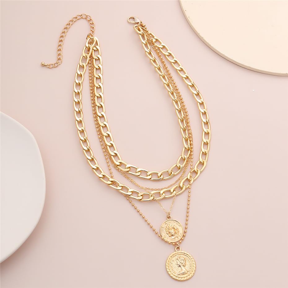 fdsmall Punk Chunky Chain Halskette Münze Vintage Gold Kubanische Kette Choker Anhänger Charm Schmuck