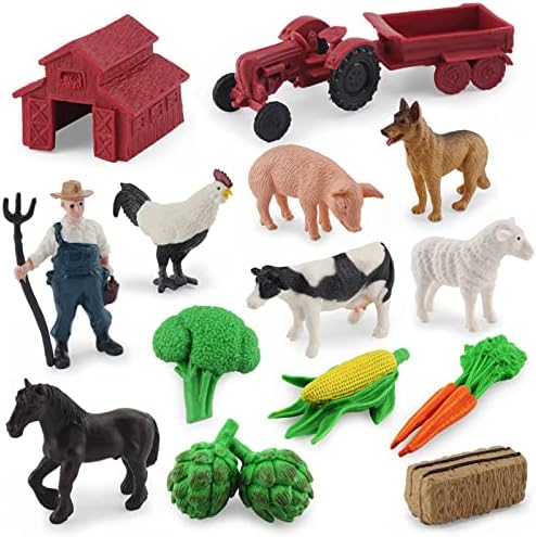 VonkoTuo Farm Toys Set 14Pcs Farm Animal Figurines Pig Horse Barn Tractor Toys Cake Toppers Education Toy Gifts for Kids