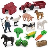 VonkoTuo Farm Toys Set 14Pcs Farm Animal Figurines Pig Horse Barn Tractor Toys Cake Toppers Educatio