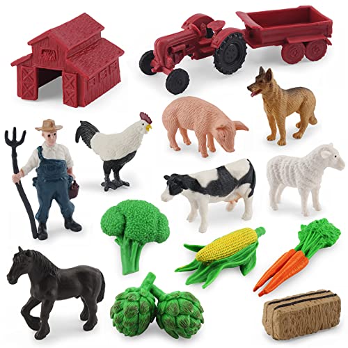 Vonkotuo Farm Toys Set 14Pcs Farm Animal Figurines Pig Horse Barn Tractor Toys Cake Toppers Education Toy Gifts For Kids #TOP19