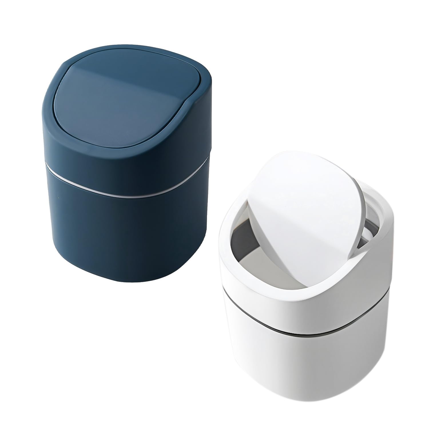 2 Piccoli Bidoni della Spazzatura Con Coperchio, per Camera da Letto, Mini Pattumiera da Scrivania, Portatile, Cestino da Bagno (Blu, Bianco)