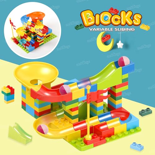 Image of Zest 4 Toyz 88 Pieces Building Blocks Funnel Slide DIY Sets Bricks Assembly Block Marble Run Slide Track Set Toys for Kids