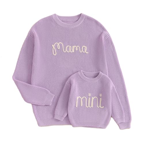Mommy and Me Outfits Mama and Mini Long Sleeve Knit Sweater Pullover Mother Baby Daughter Matching Outfit