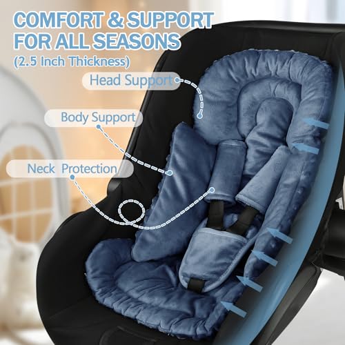 Image of Infant Car Seat Insert Boy Girl, 3 in 1 Newborn Carseat Insert with Strap Pads, Car Seat Head Support for Baby Strollers, Swings, and Bouncers, Comfortable and Machine Washable, Blue