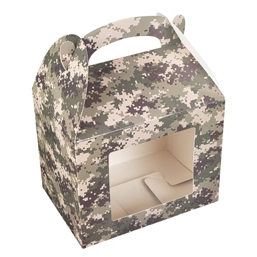 Restaurantware 10 In Paper Gable Boxes with Window, Camouflage, 25 Count