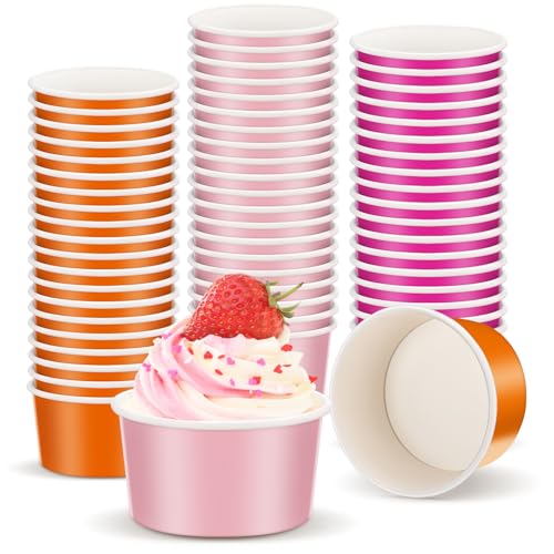 Image of Mimorou 60 Pcs 3 oz Paper Cups Disposable Ice Cream Cups Mini Paper Snack Bowls Bulk Small Frozen Yogurt Bowls for Kids Snack Mousse Pudding Candy Yogurt Craft Supplies Sunrises Bachelorette Party