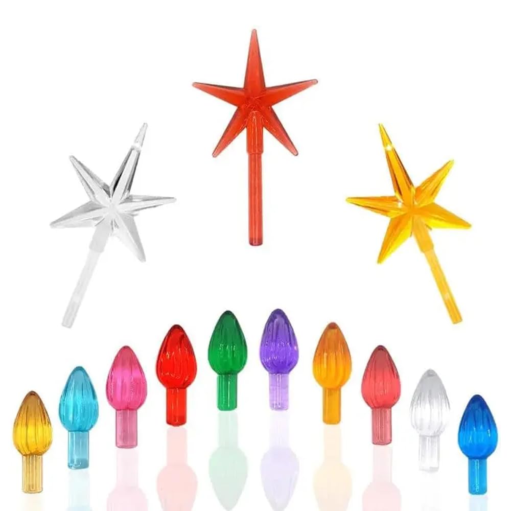 Brightown Ceramic Christmas Tree Replacement Light Bulbs National Artcraft Ornaments for Ceramic Christmas Trees Accessories, Multicolor Medium Twist Light Ornaments (105PC Bulbs+3 Stars)