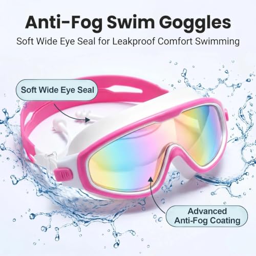 Image of Swim Goggles for Kids 6-12, Wide View Anti-Fog UV Protection No Leaking,Boys Girls Youth Swimming Goggles