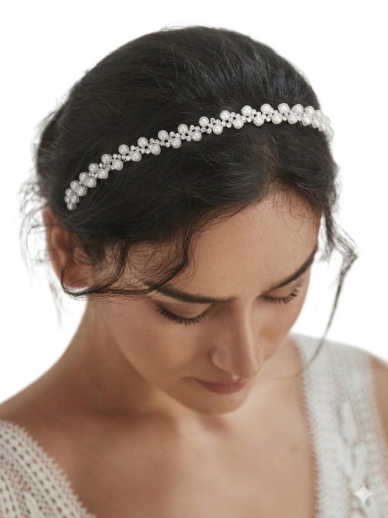 Amazon.com: SWEETV Pearl Bridal Headband Handmade Wedding  display picture 2