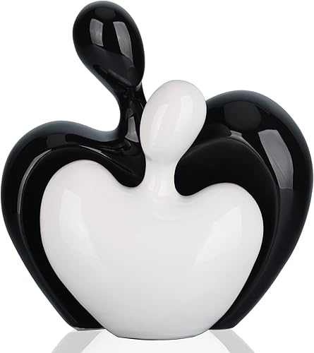 DOVDOV Estatua de amor de cerámica, pareja masculina y femenina abrazando escultura, decoración del hogar en blanco y negro, boda para padres,