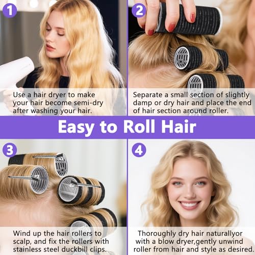 Zosenyer 60 Stück Lockenwickler Set, 5 Größen (60/48/40/30/20mm) Haar Lockenwickler Groß mit 28 Edelstahl Klammern, Locken ohne Hitze für Lange, Mittlere und Kurze Haarre(Schwarz)