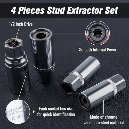 Image of SPEEDWOX Metric Stud Removal Tool 4 Pieces Stud Extractor Set Stud Removal Set Broken Stud Puller Set 6,8,10,12 mm Broken Stud Removal Socket Stud Puller Sockets for Removing Trapped and Broken Bolts