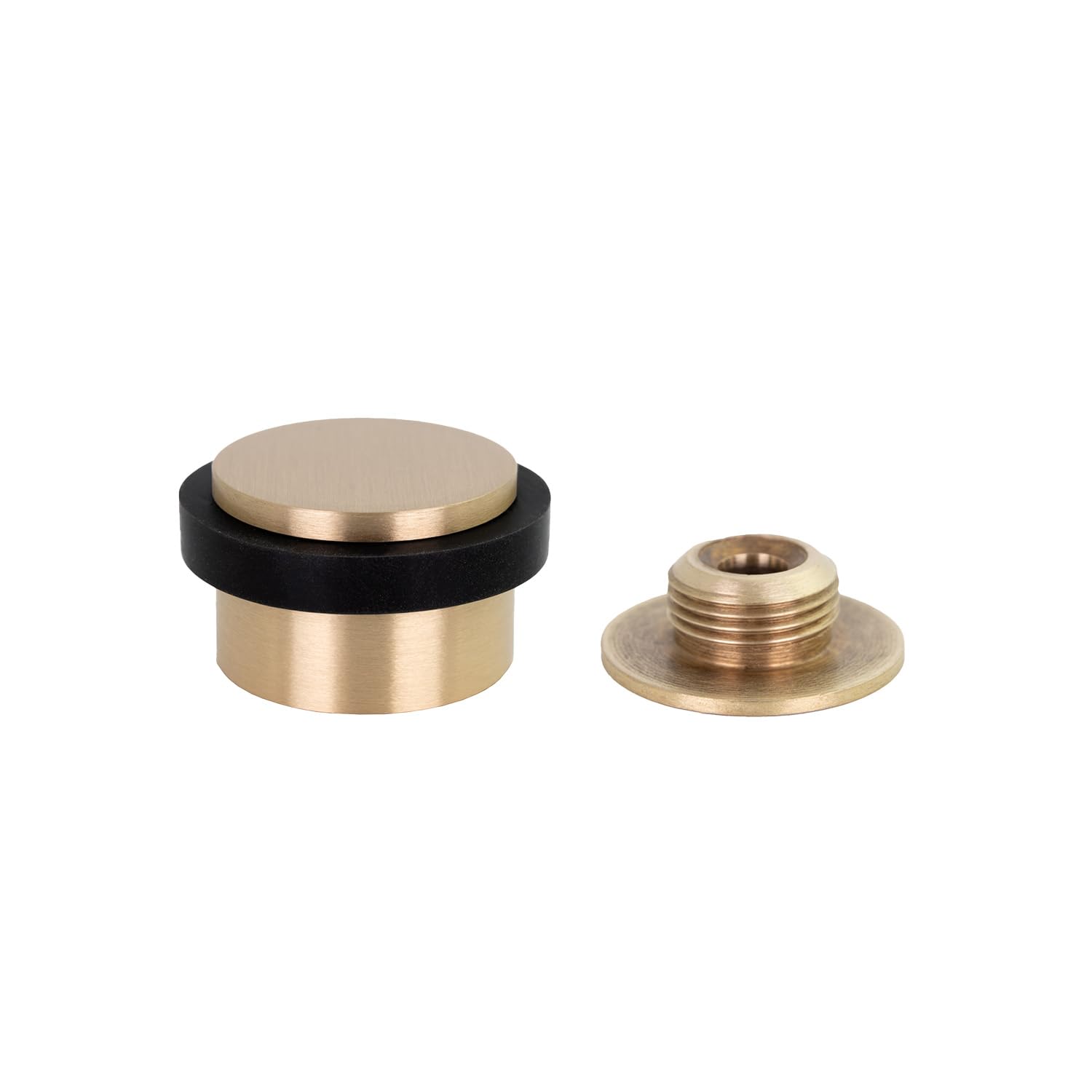 Evi Herrajes Matte Brass - Black Rubber | Floor Mounting Door Stop | Ø28 X 22Mm | Adhesive And Screw Fastening | Made Of Brass | Silicone Protection Rubber | I-301-Dual-Lmt