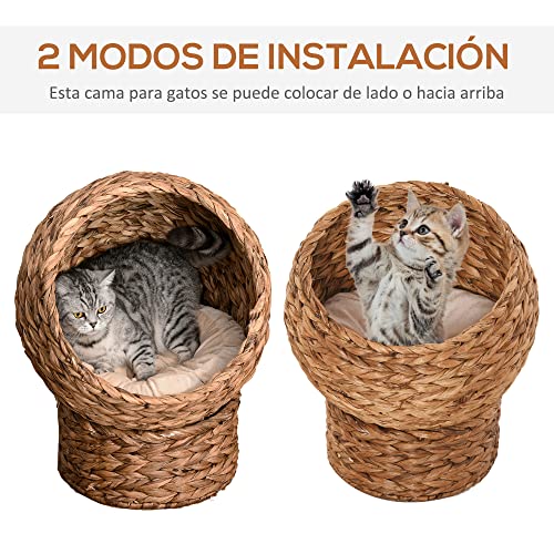 Pawhut-Cama-para-Gatos-Desmontable-Casa-para-Mascotas-Menos-de-5kg-Diseno-Moderno-Cojin-Extraible-Suave-y-Calido-42x33x52cm-Marron-y-Beige 51esNqMmARL
