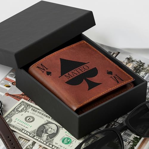 Personalized Leather Wallet for Men, Custom Engraved Name Wallet with Playing Card Design, Unique Gift for Dad, Husband, Son, Boyfriend, Grandpa, Anniversary, Fathers Day, Christmas, Valentines Day4