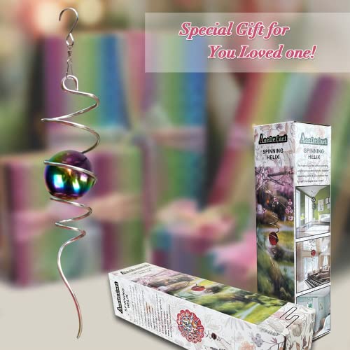 Image of Aoedelyart Multi Color Wind Spinner Tail Gazing Ball Spiral Decorative Wind Spinners Sun Catcher Visual Illusion Wind Spinner Stabilizer Indoor Outdoor Garden Decoration,Garden Gift-13in Height