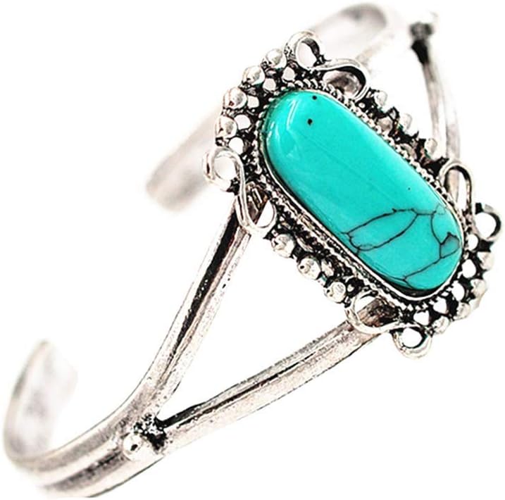 Cafurty Bella Bangle Adjustable Vintage Silver Plated Turquoise Alloy Bracelet For Women
