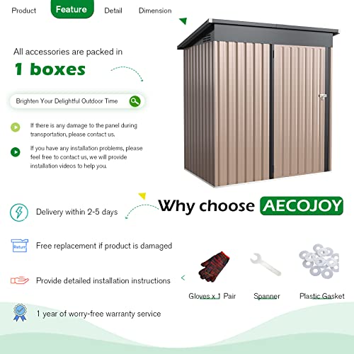 UMAX 5 x 3FT Outdoor Storage Shed, Small Storage Shed with Single