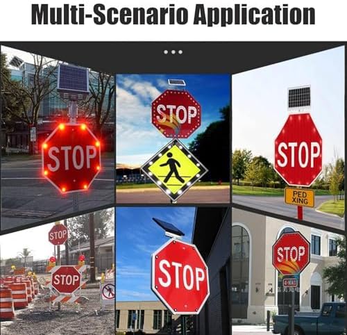 30" Solar LED Stop Sign - Durable Aluminum Octagon Traffic Sign with Blinking Light for Enhanced Road Safety - Bright Red Warning Sign for Streets and Intersections