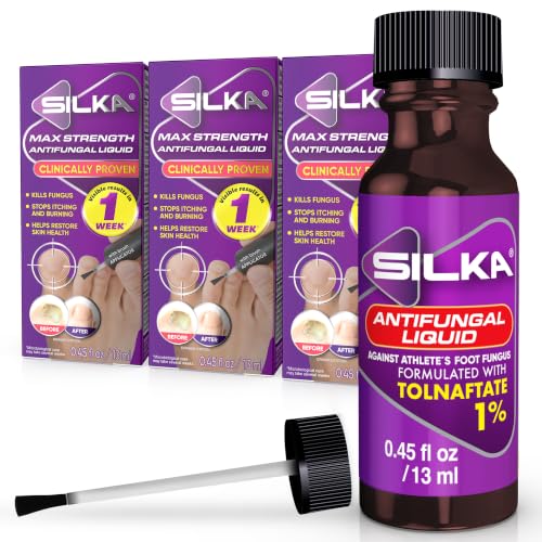 Image of SILKA Max Strength Antifungal Liquid for Toenail Health with Brush Applicator, Results in 1 Week, Nail Fungus Treatment for Damaged Toenails, Athlete's Foot Treatment, Tolnaftate 1% 0.45 Fl Oz -3 Pack