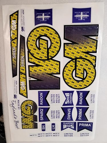 G-Tech International Cricket Bat Sticker for Gunn & Moore GM Prima SPARQ - Diamond B55S, 3D Embossed Full Set - Yellow & Blue
