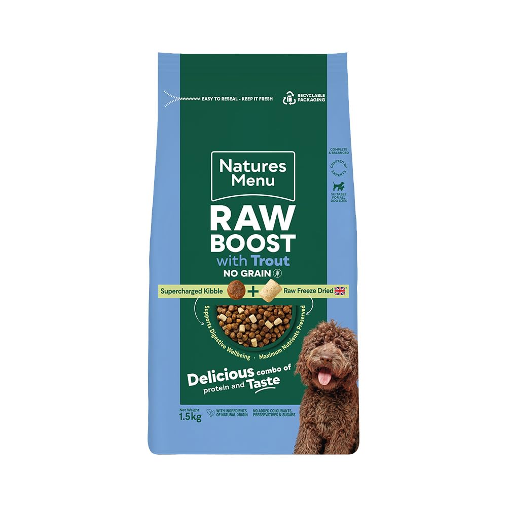 Natures Menu Raw boost No Grain Dry Food for Dogs with Trout - 1,5kg