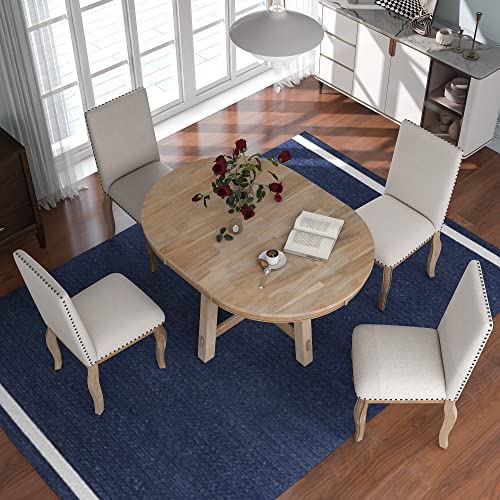 Knocbel-Farmhouse-4-Person-Extendable-Dining-Table-Set-5-Piece-Dinette-Set-with-Upholstered-Nailhead-Trim-Chairs-Kitchen-Dining-Room-Small-Space-Furniture-Set-Standard-Height-Natural-Wood-Wash Knocbel Farmhouse 4 Person Extendable Dining Table Set 5 Piece Dinette Set with Upholstered Nailhead Trim Chairs Kitchen Dining Room Small Space Furniture Set Standard Height Natural Wood Wash