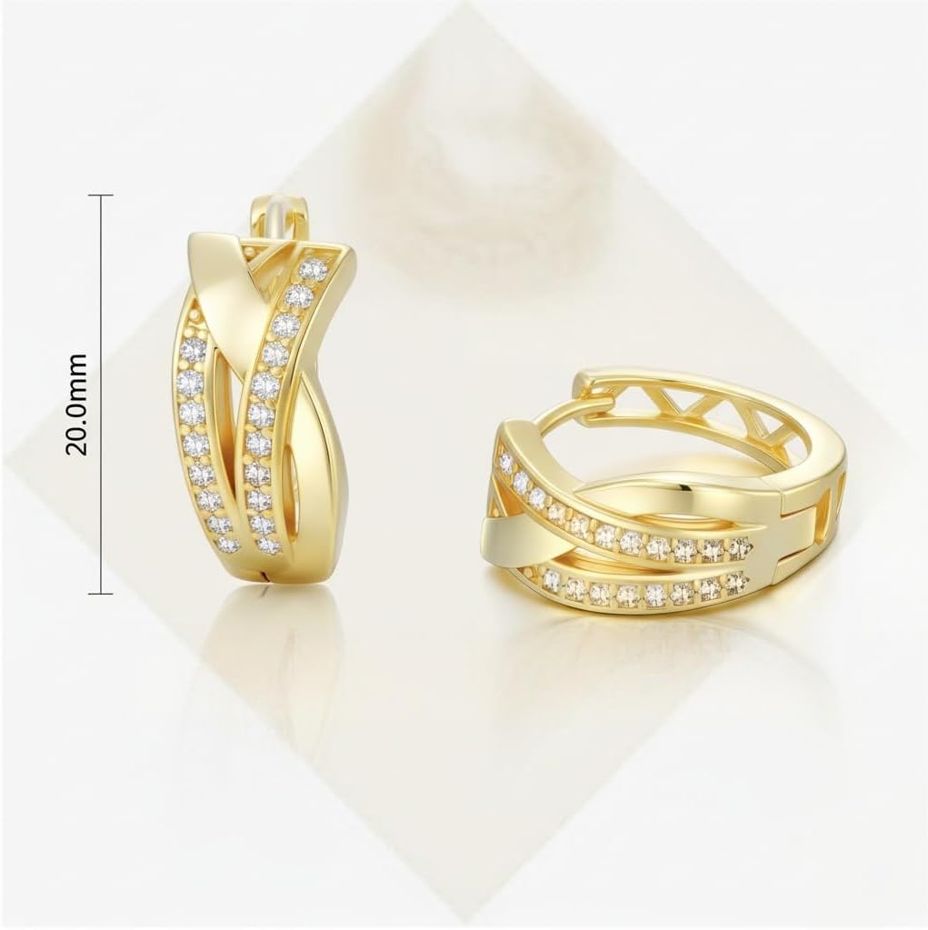 14K Gold Plated Hoop Earrings 14 Karat Gold Plated Earrings for Women Thick Small Diamond Hoop Earring X-shaped Hoops Earring for Women 20MM - Image 6