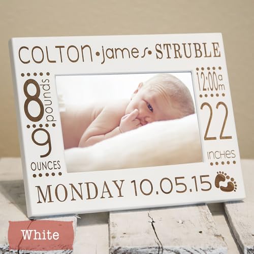 The Gifted Oak Personalized Birth Announcement Picture Frame with Stats - Newborn Baby Photo Frame - Nursery Decor - Gift for New Parents - Custom