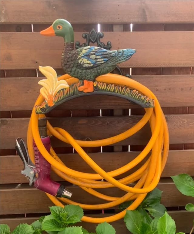 EatingBiting Cast Iron Heavy Duty Garden Hose Holder Duck Decorative Hand-painted Wall Mounted Water Hose Rack Reel Butler Hanger Water Pipe Holds, Rack, Hanger, Antique Wall Decorations