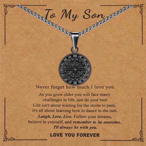 To My Son Compass Pendant Necklace Gift, Personalized Engraved Compass, Milestone Necklace for Son, Men's Pendant, Important Commemorative Day, Graduation, Birthday Gift