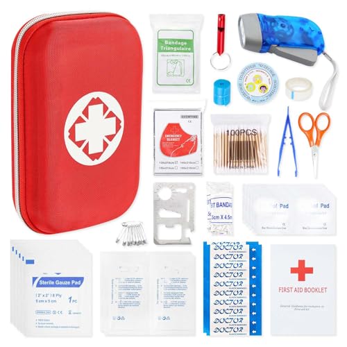 YouNuo Mini First Aid Kit, 153 Pieces Waterproof Emergency Hard Shell Case, All-Purpose Portable Compact First Aid Kit, Ideal for Home/Car/Travel/Camping/Hiking/Outdoor Emergencies (Red)