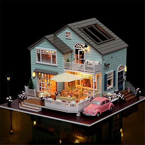 Puppenhaus Miniatur mit Möbeln Puppenhaus Miniatur mit Möbeln und Glasabdeckung DIY Puppenstuben Kit Kreativraum… – Bild 5
