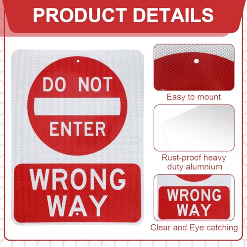 Panneau Do Not Enter Wrong Way Blulu en aluminium 61x45,7 cm - 3