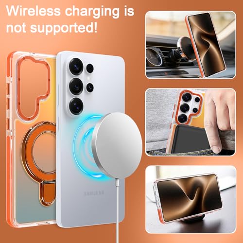 Image of Magnetic for Samsung Galaxy S26 Ultra Case with Stand [Compatible with Magsafe] [Cute Fluorescent Design] [1 Screen Protector] Slim Translucent Matte Case for Galaxy S26 Ultra 6.9 inch, Orange
