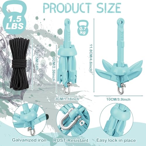 Image of MorningRo 1 Pack 1.5 /3.5 lb Marine Kayak Anchor Kit with 40ft Rope and Buoy Folding Grapnel Boat Anchor Kit Kayak Fishing Accessories for Small Boats, Canoe, SUP Paddle Boards