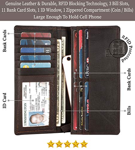 Image of RFID Blocking Mens Genuine leather Bifold Long Wallet