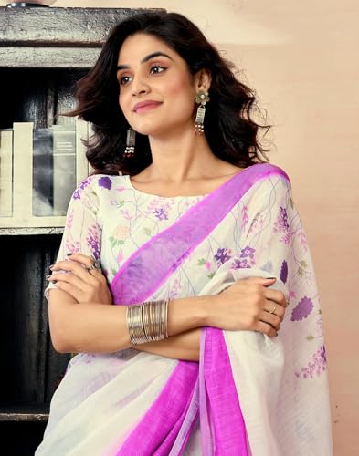 Image of SIRIL Women's Printed Chanderi Cotton One Minute Ready to Wear Saree with Unstitched Blouse Piece