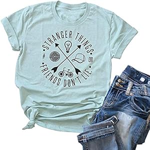 Juniors Tops Short Sleeve Womens Shirt Friends Don't Lie Shirts Vintage Tee for Teen Girls Graphic T-Shirts (M, Blue)