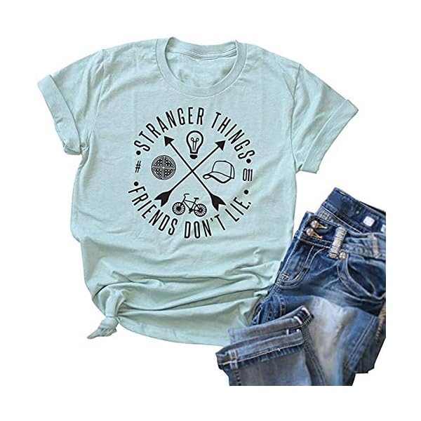 Juniors Tops Short Sleeve Womens Shirt Friends Don't Lie Shirts Vintage Tee for Teen Girls Graphic T-Shirts (M, Blue)